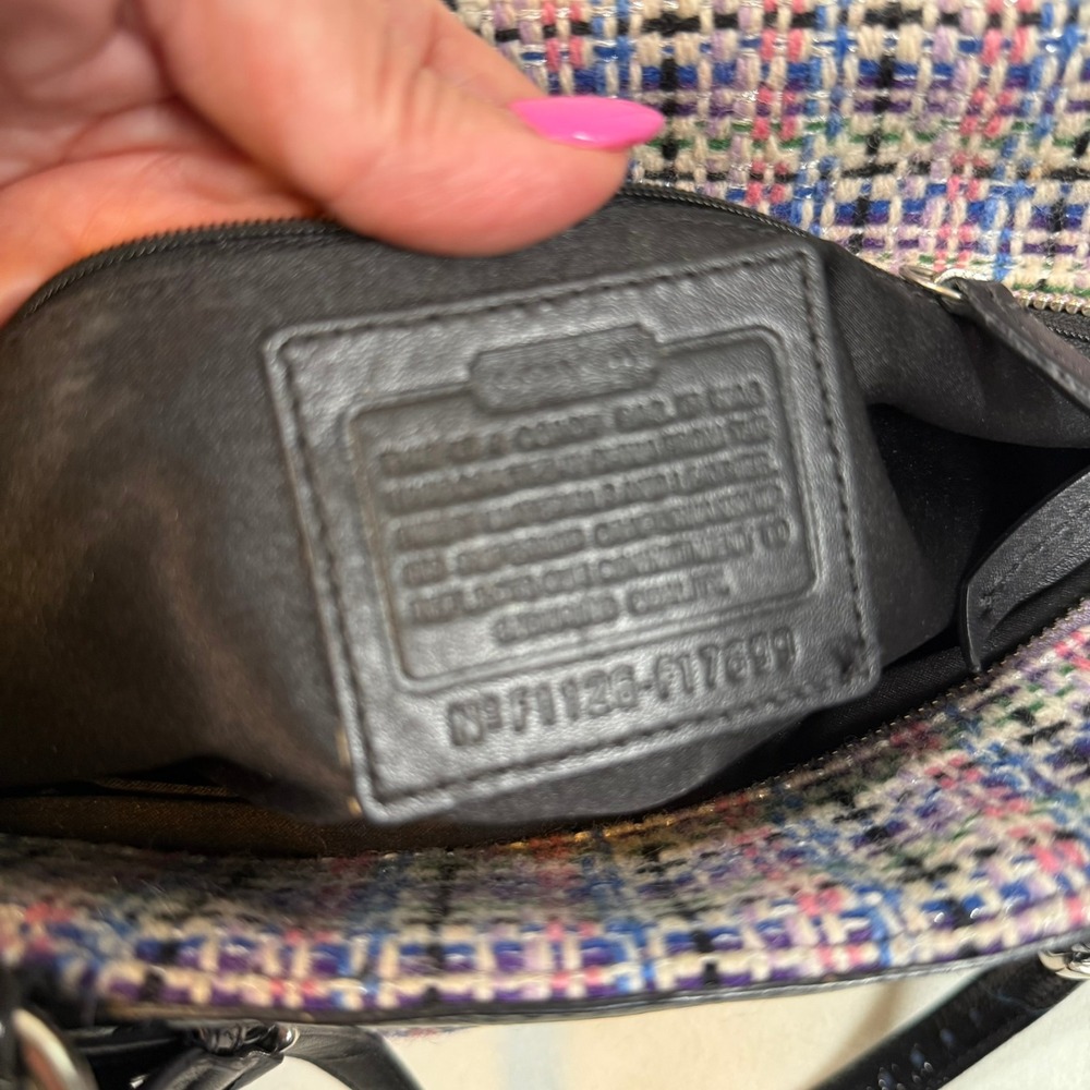 Coach Tweed Shoulder Bag Black Patent Leather Trim Multi Color Tote F17699 - Picture 2 of 14